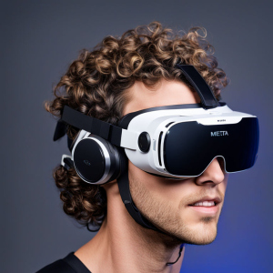 picture-of-meta-quest-3-vr-headset-with-3-camera-lens-in-goggle-in-white-color--men-curly-with-ocu-689677102